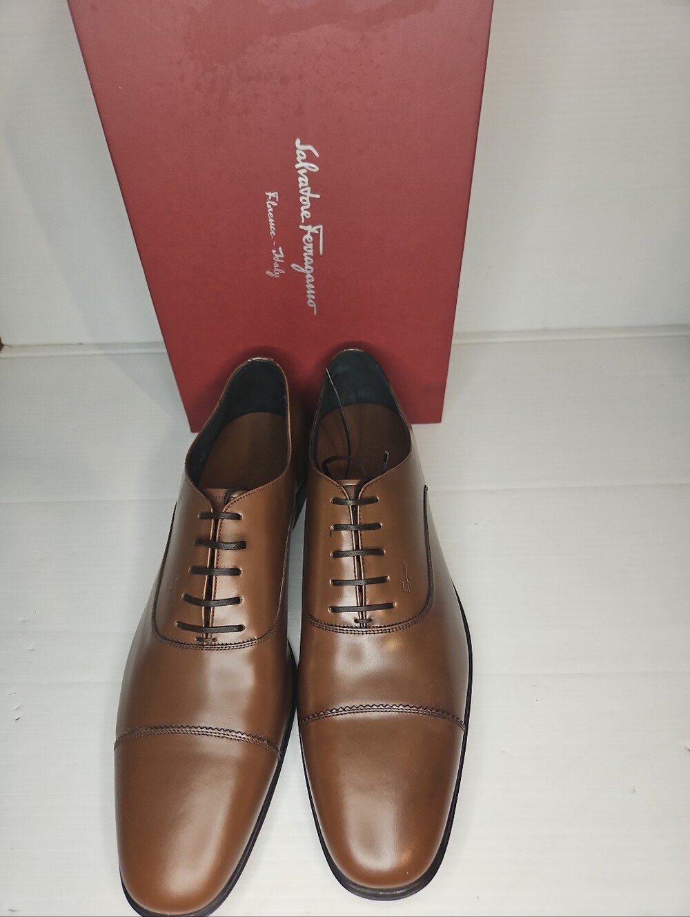 Salvatore Ferragamo "Boston" Men's Brown Leather Cap-Toe Oxfords Size 13D